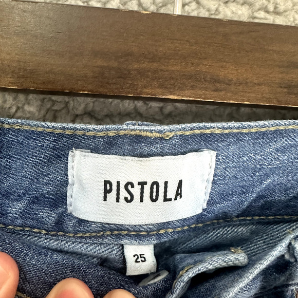 PISTOLA Presley High Rise Relaxed Roller Jeans sz 25 Blue Light Wash Distressed - Picture 3 of 7